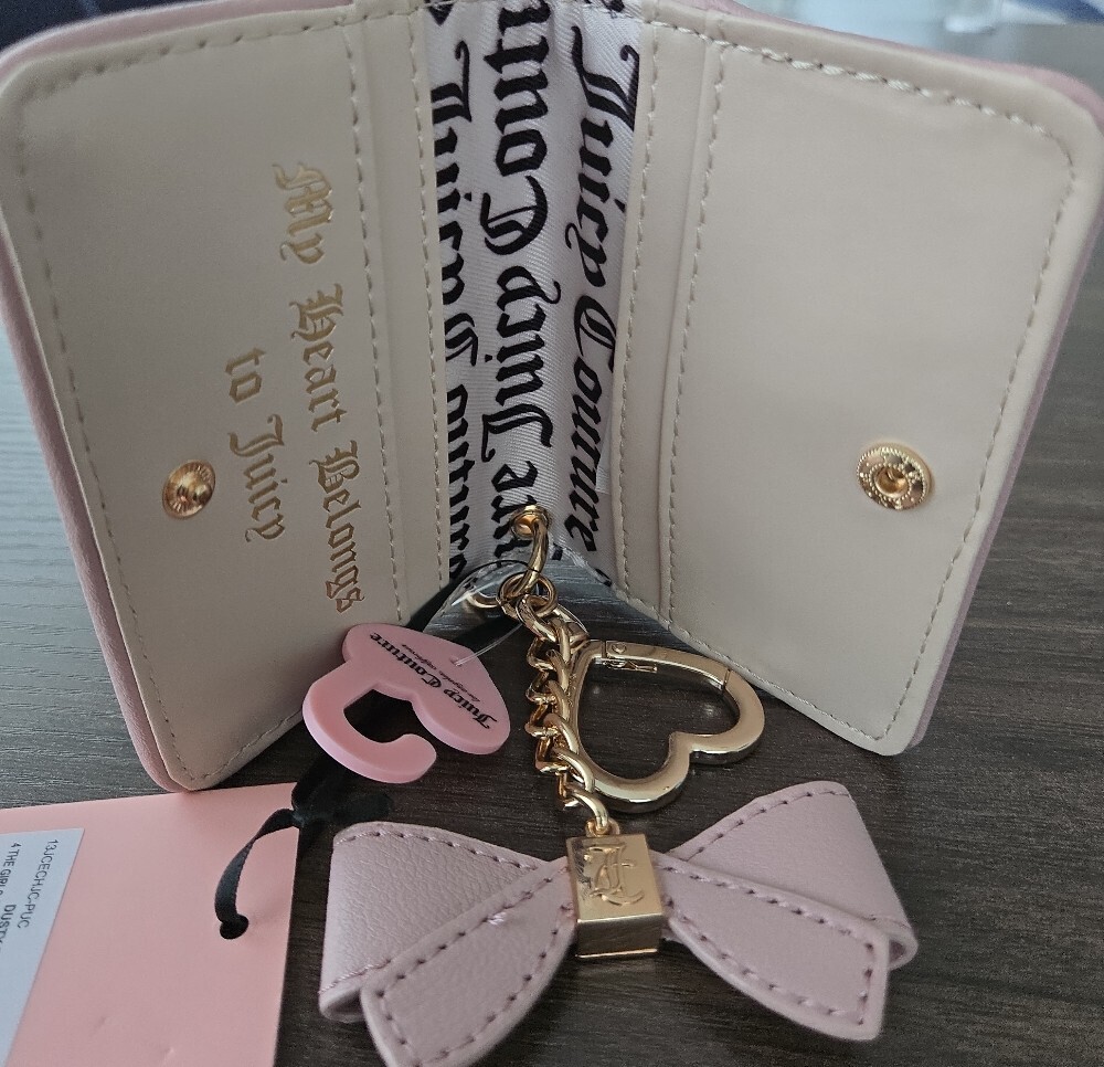 Juicy Couture Dusty Blush Wallet – Gold Logo Keychain & Bow Charm - Picture 9 of 9